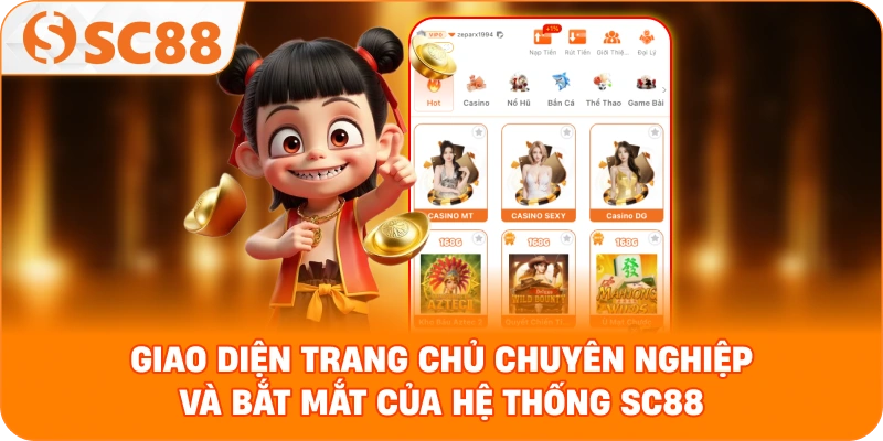 Giao diện trang chủ chuyên nghiệp và bắt mắt của hệ thống SC88.